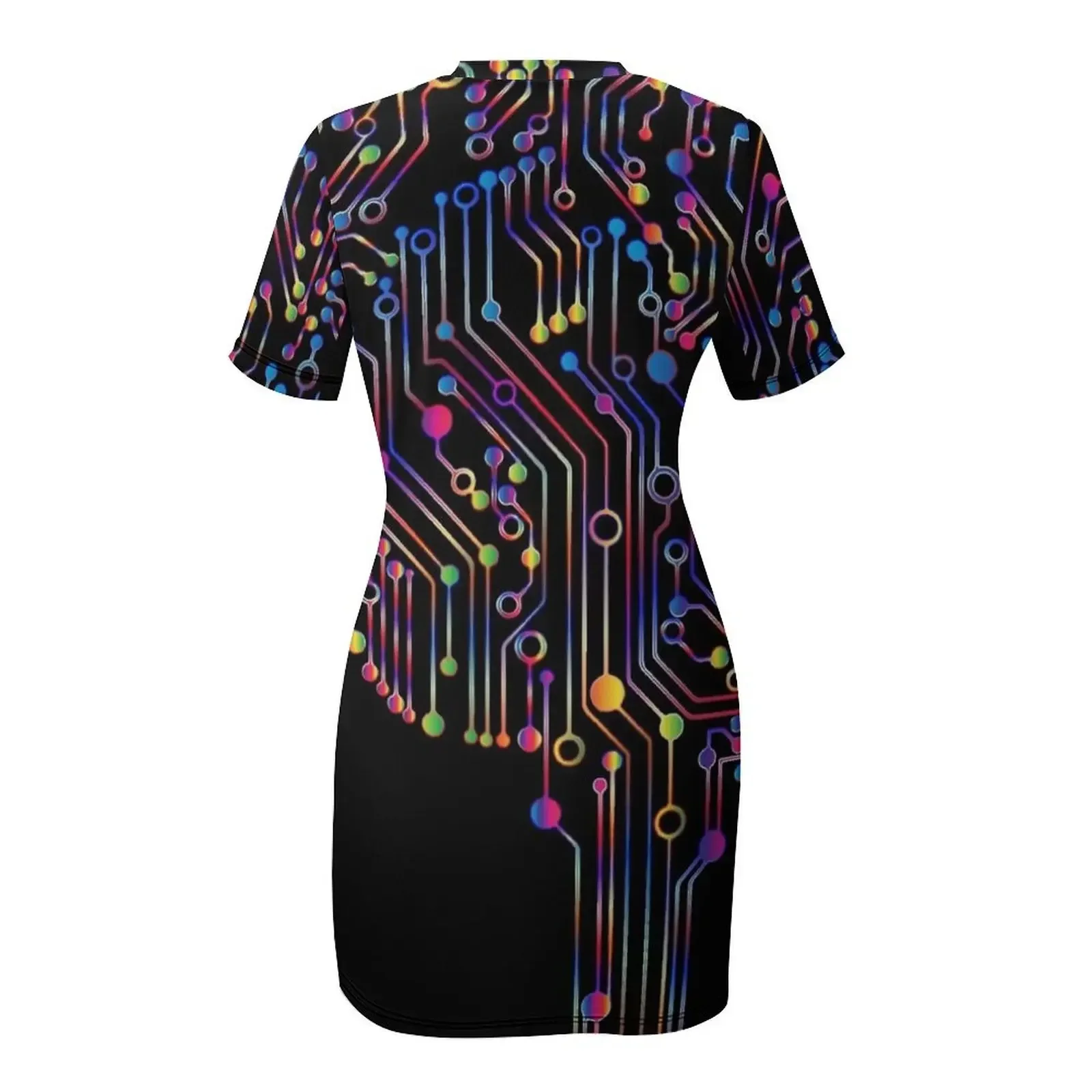 Colorful circuit digital computer brain Short-Sleeved Dress dress summer 2026 women dress korean style