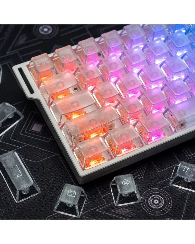 Pixel wind fog transparent keycap transparent engraved light transparent magnetic axis game mechanical keyboard