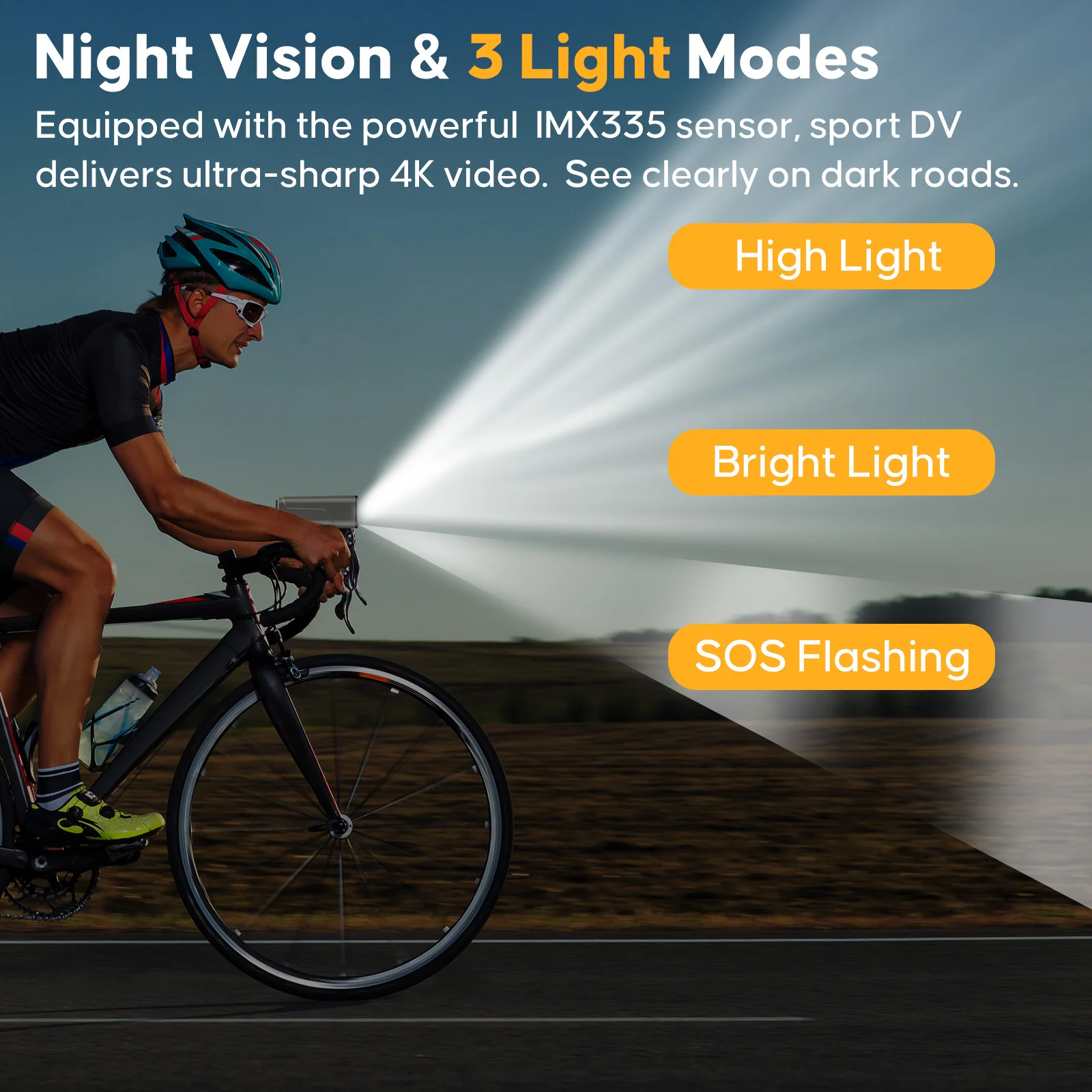 HUPEJOS 4K UHD Action Camera With GPS Tracker,Wireless Bike Camera,Anti-Shake Sport DV,IP65 Waterproof,Bicycle Light,APP Support