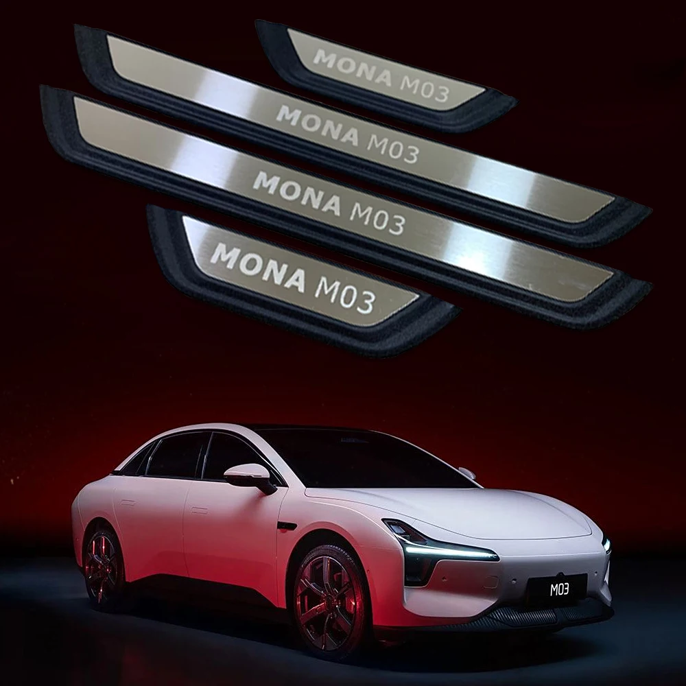 For Xpeng Mona M03 2024 2025 Car Accessories Door Sill Scuff Plate Pedal Trim Stickers Auto Threshold Stlyling Protector