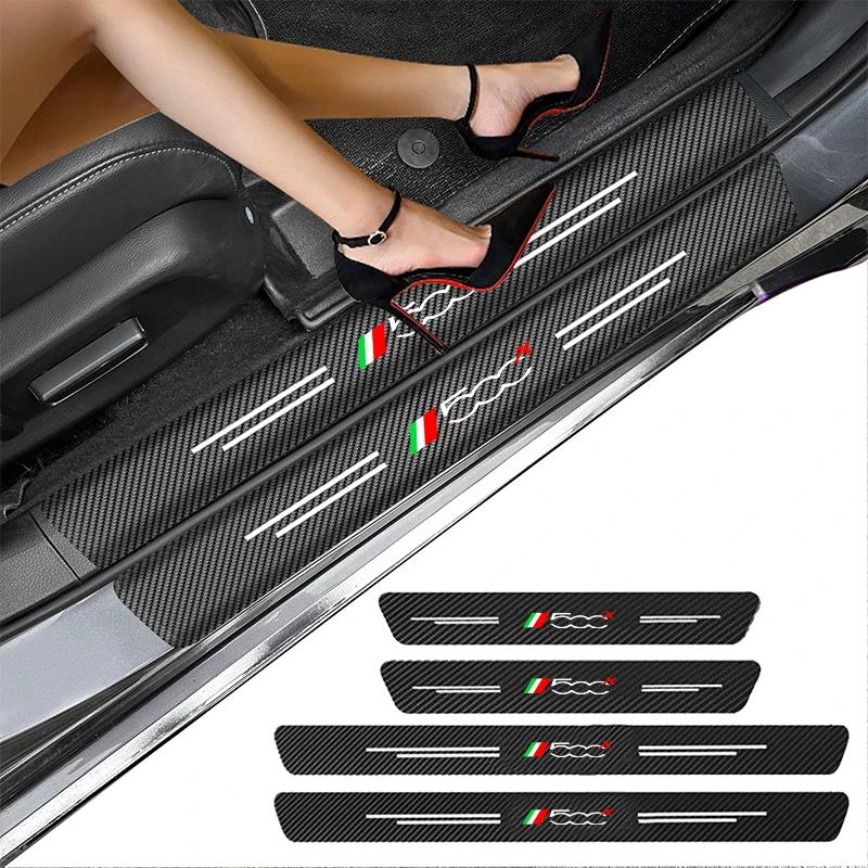 Carbon Fiber Car Door Sill Threshold Protector Auto Stickers Decals For Fiat 500X Accessories