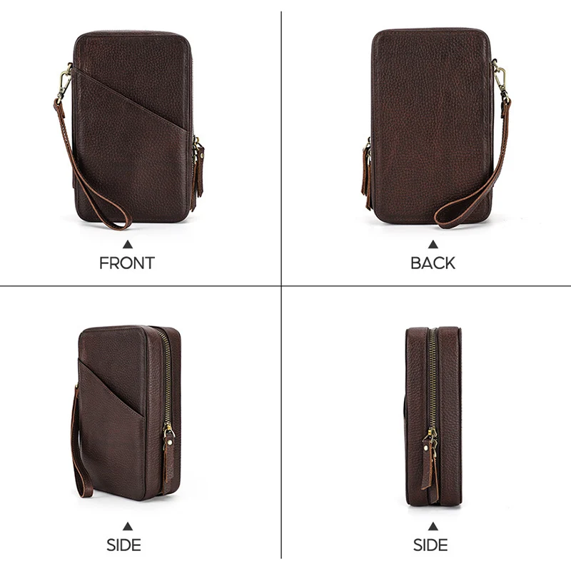 Vintage Brown Genuine Cowhide Leather Tech Organizer Bag Multi-Pocket Pouch Travel Case for Chargers, Cables, Earbuds, and Pens