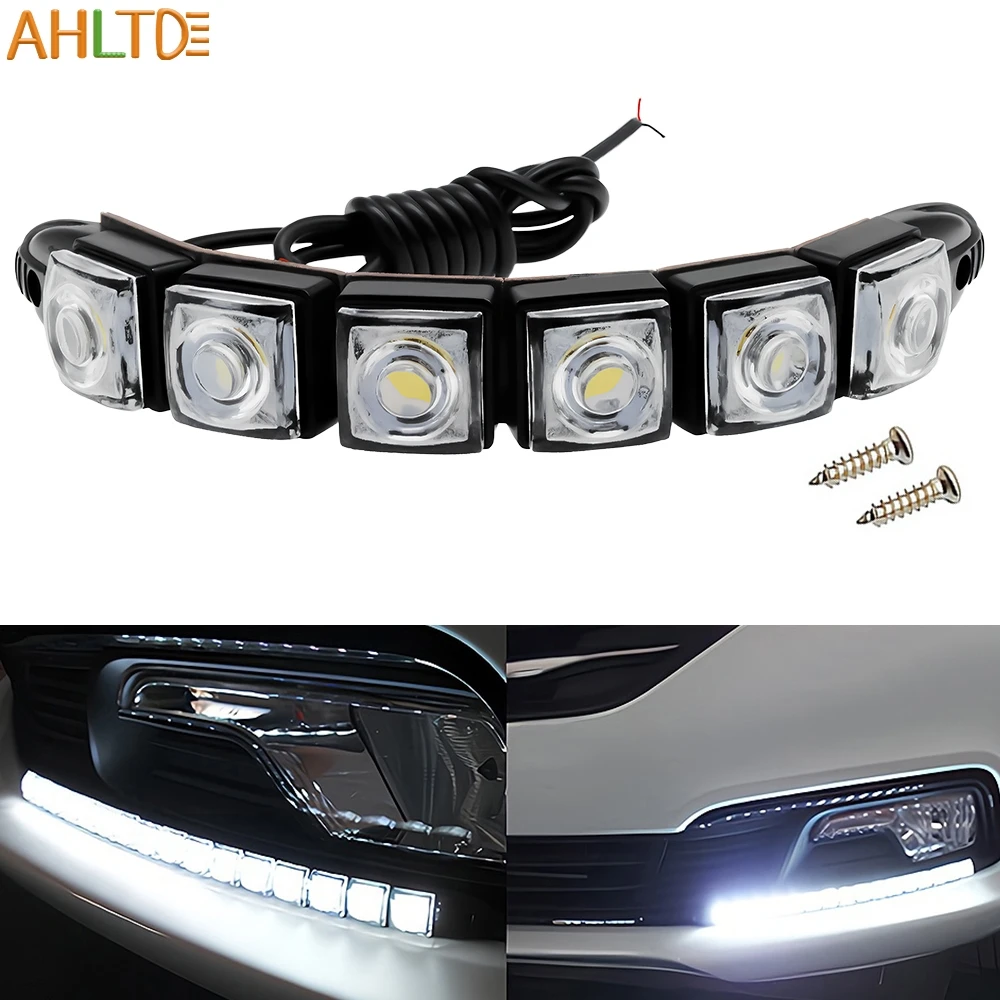 1X Car Universal Led DRL Daytime Running Light Flexible 6LED White Waterproof Driving Fog Bulb Turn Signal Lamp Auto Styling 12V