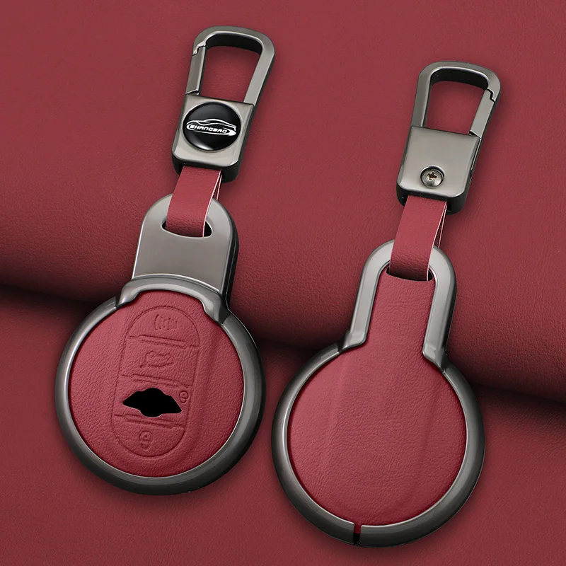 For BMW MINI Cooper One Fun F54 F55 F56 R56 R57 R58 R59 R60 R61 Car Zinc Alloy Leather Key Case Holder Cover Keychain Accessorie