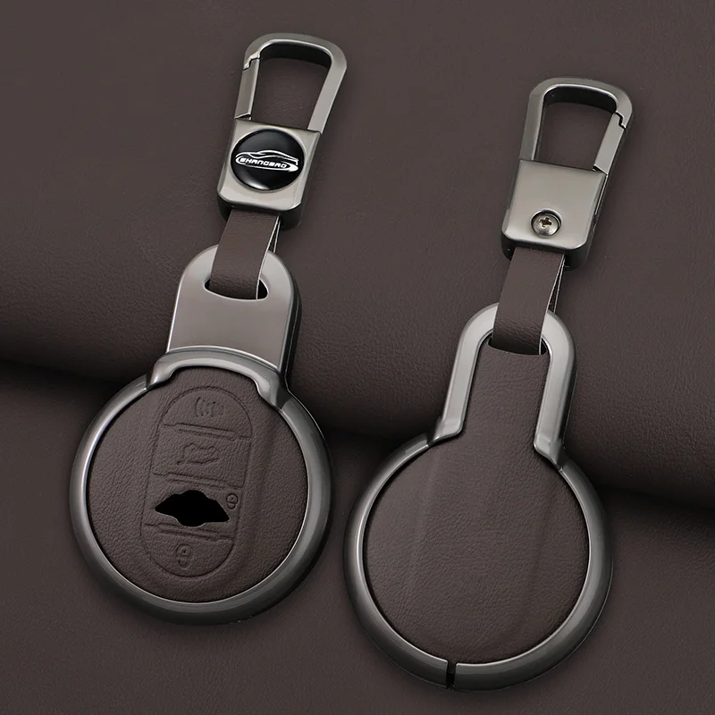 For BMW MINI Cooper One Fun F54 F55 F56 R56 R57 R58 R59 R60 R61 Car Zinc Alloy Leather Key Case Holder Cover Keychain Accessorie