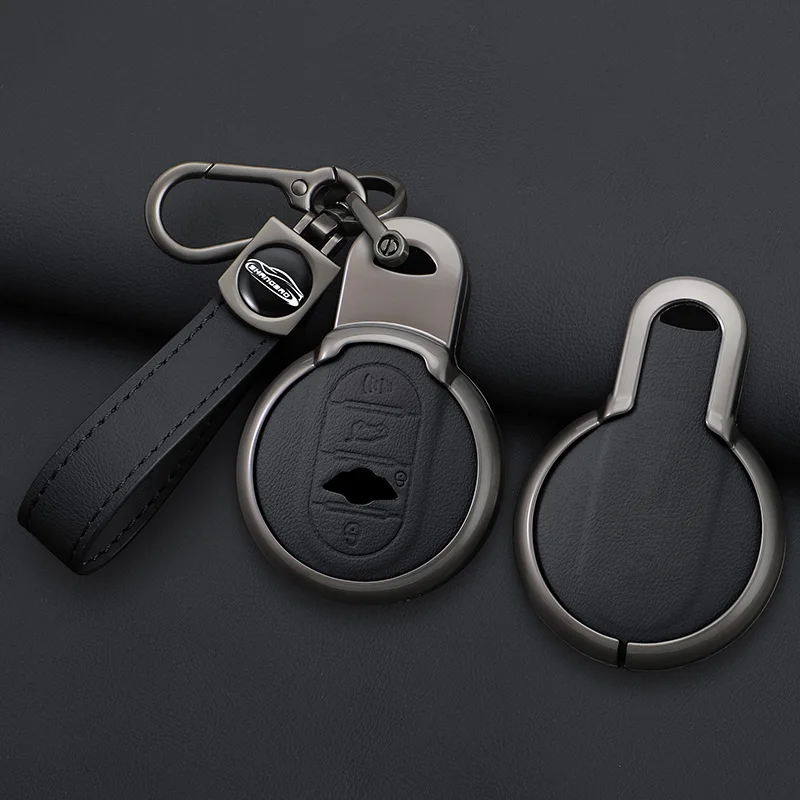 For BMW MINI Cooper One Fun F54 F55 F56 R56 R57 R58 R59 R60 R61 Car Zinc Alloy Leather Key Case Holder Cover Keychain Accessorie