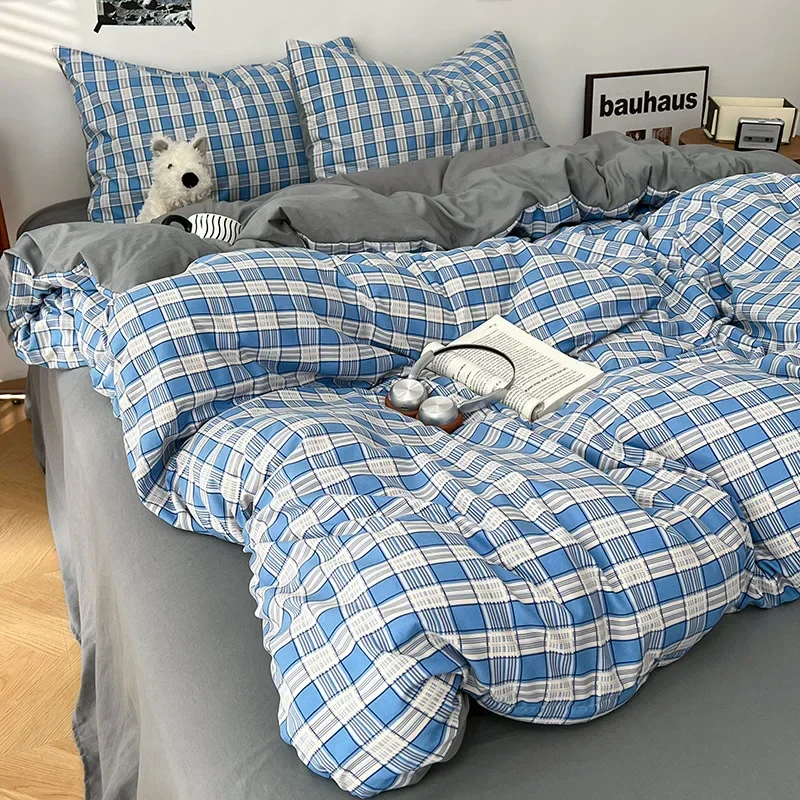 Nordic Plaid Printed Bedding Set Class-A Yarn-Dyed Geometry Bedclothes for All Seasons Soft Queen Twin Comforter Sets for Adults