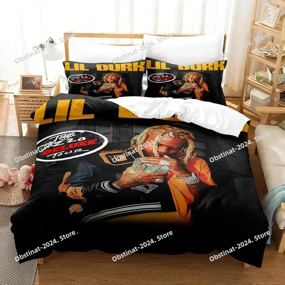 3D Lil Durk Rapper Bedding Set Printed Bed Set Duvet Cover Sheet Pillowcase Bed Soft Quilt Cover Full Queen King Size Boys Adult