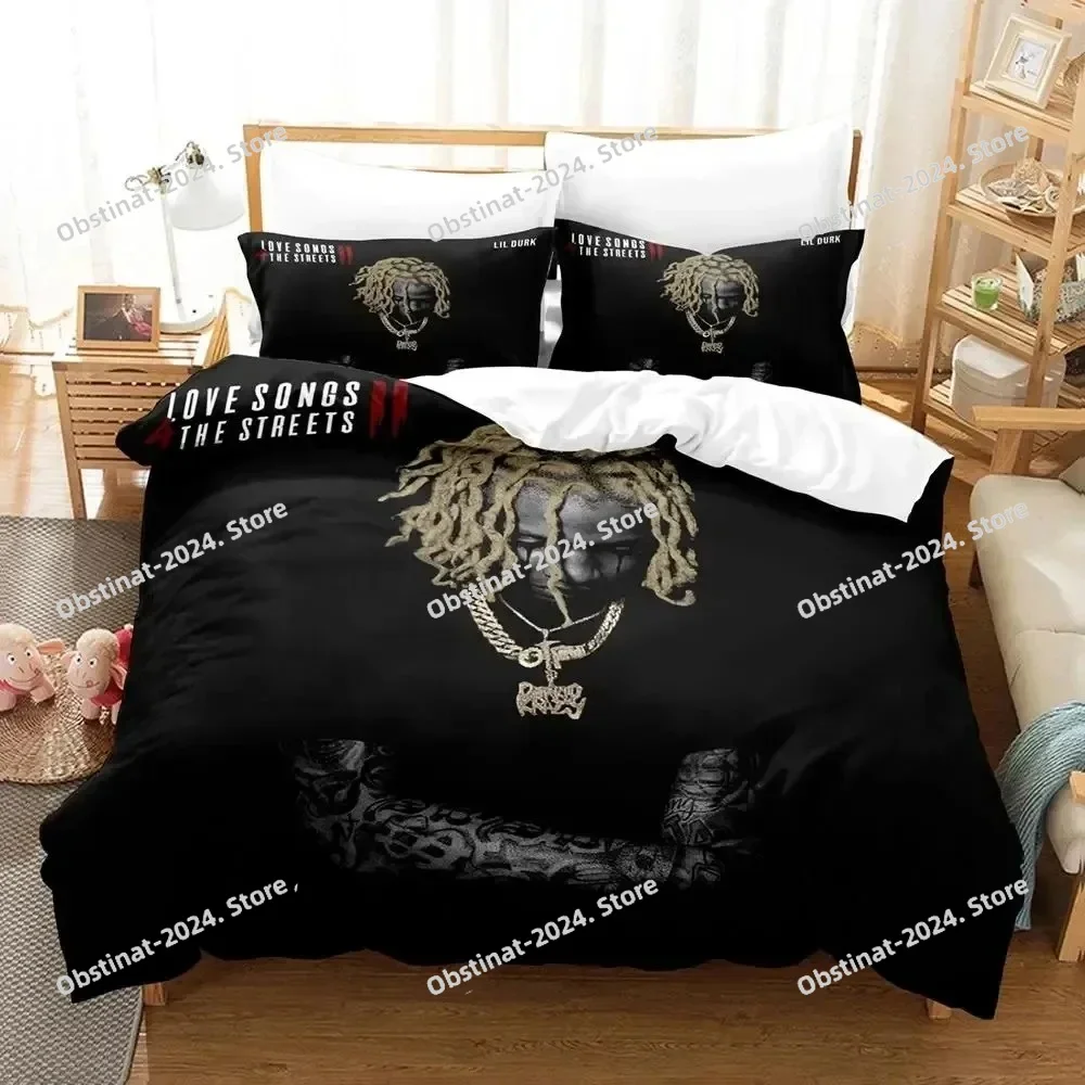 3D Lil Durk Rapper Bedding Set Printed Bed Set Duvet Cover Sheet Pillowcase Bed Soft Quilt Cover Full Queen King Size Boys Adult