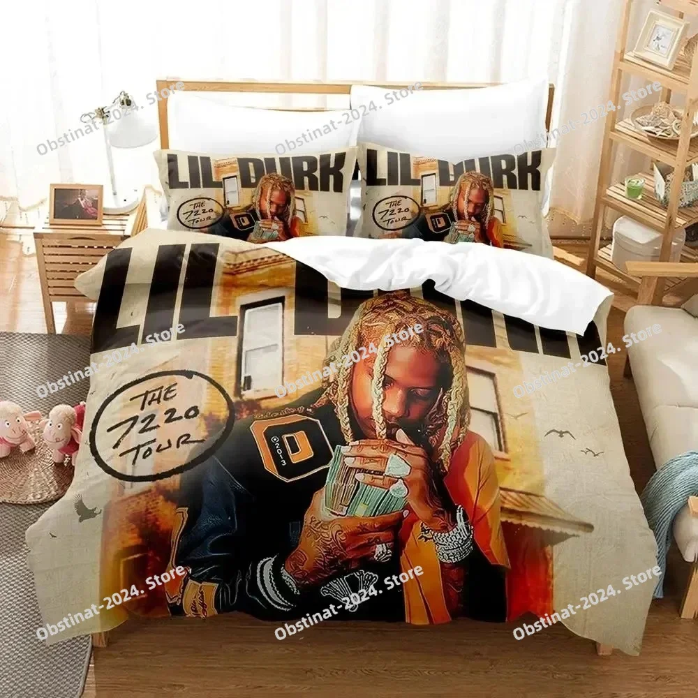 3D Lil Durk Rapper Bedding Set Printed Bed Set Duvet Cover Sheet Pillowcase Bed Soft Quilt Cover Full Queen King Size Boys Adult