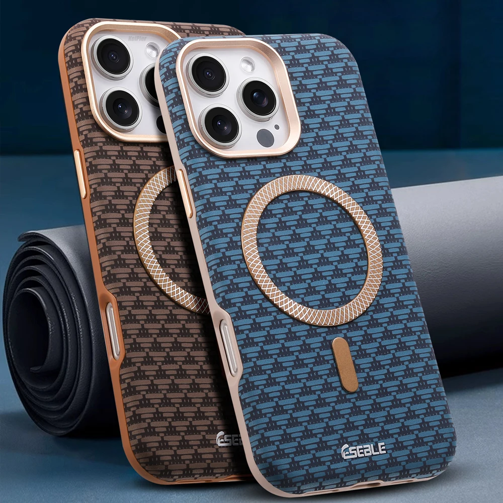 Metal Luxury PU Leather Case For iPhone 16 15 14 13 17 PRO MAX Slim Hard Magnetic Cover With Camera Lens Protector