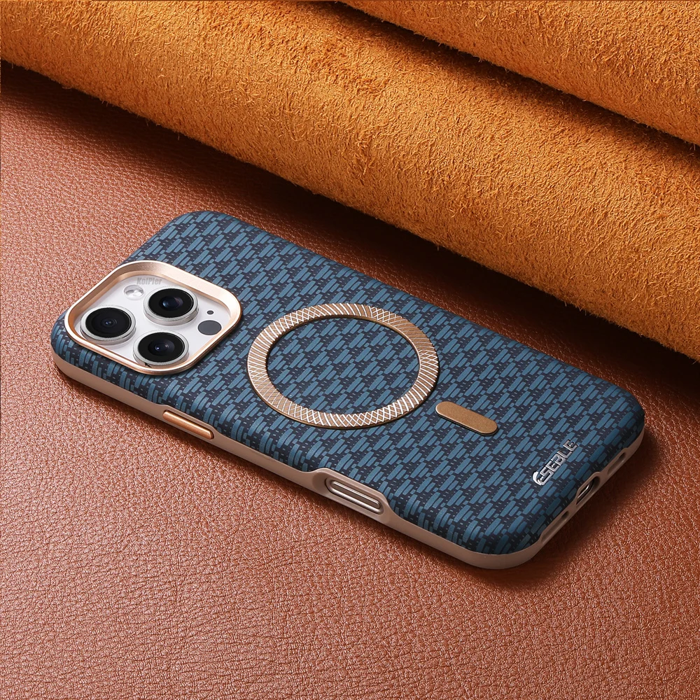 Metal Luxury PU Leather Case For iPhone 16 15 14 13 17 PRO MAX Slim Hard Magnetic Cover With Camera Lens Protector