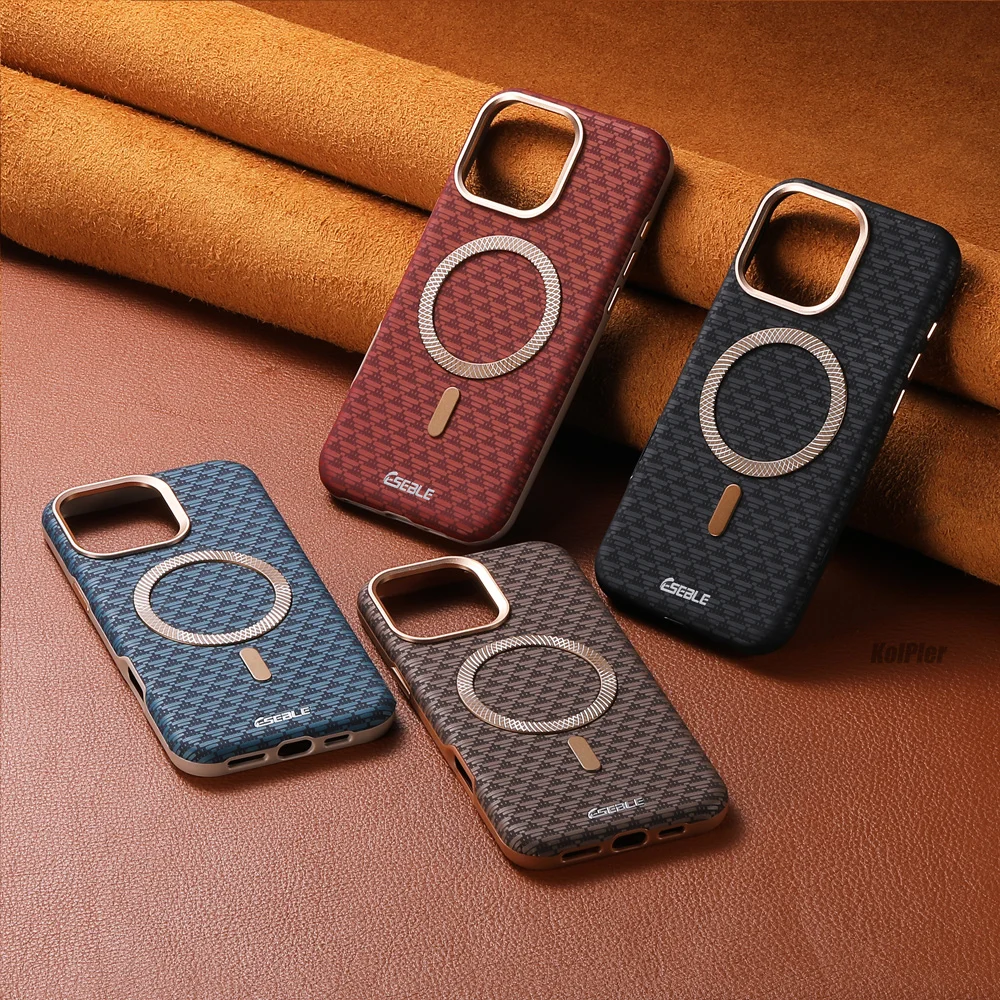 Metal Luxury PU Leather Case For iPhone 16 15 14 13 17 PRO MAX Slim Hard Magnetic Cover With Camera Lens Protector