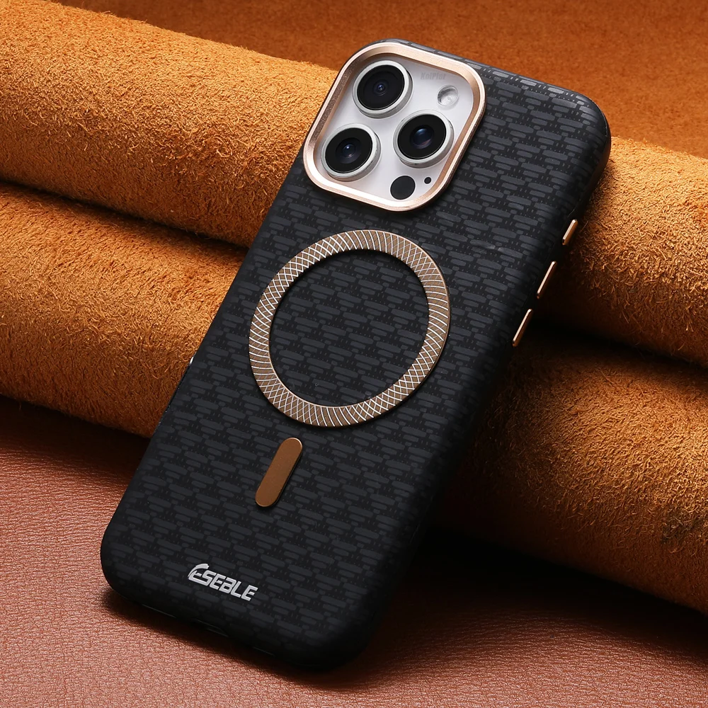 Metal Luxury PU Leather Case For iPhone 16 15 14 13 17 PRO MAX Slim Hard Magnetic Cover With Camera Lens Protector