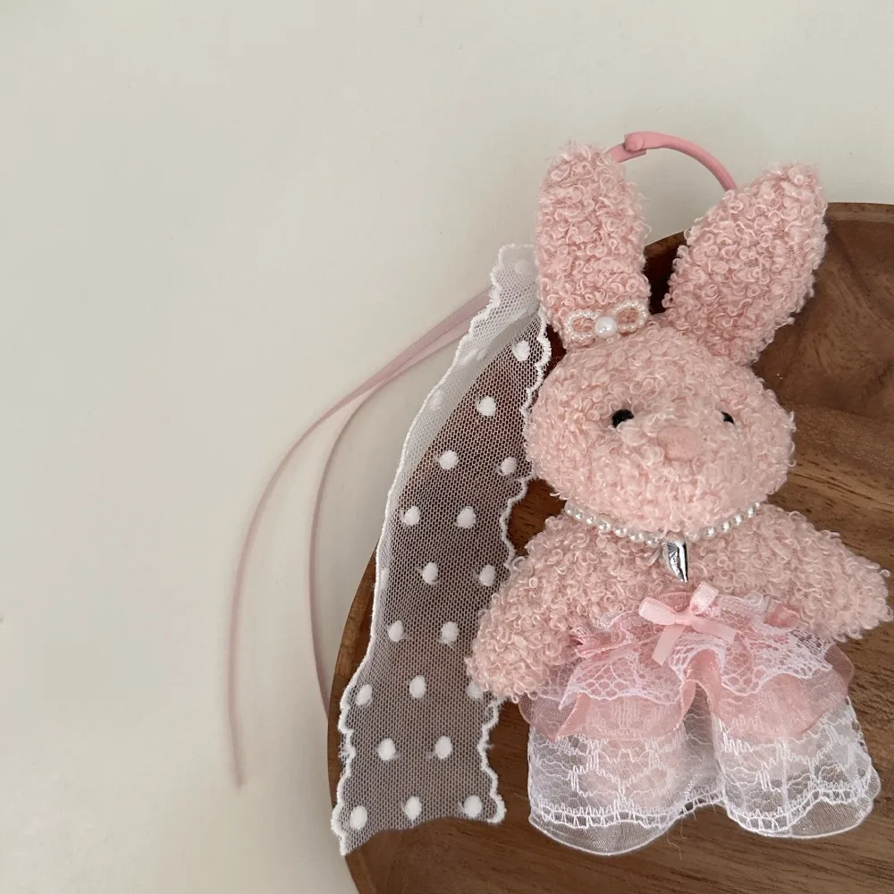 Creative PP Cotton Lace Skirt Bear Keychain Bow Korean Style Y2K Bag Charm Silk Soft Rabbit Pendant Daily