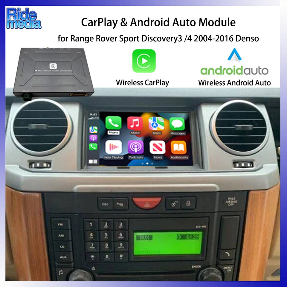 RideMedia 2026 Wireless CarPlay Android Auto Interface for Old Denso Range Rover Sport Discovery3 4 2004-2016