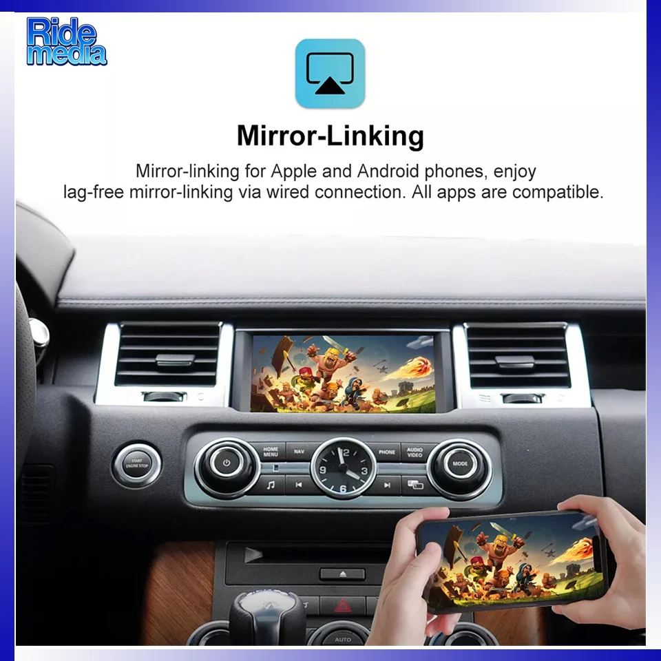 RideMedia 2026 Wireless CarPlay Android Auto Interface for Old Denso Range Rover Sport Discovery3 4 2004-2016