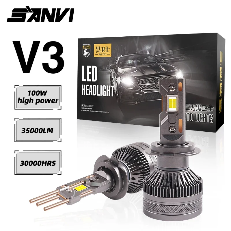 SANVI Car V3 LED Headlight 12V 200W 5500K 35000LM 4775 CSP Big Chips High Power For H4 H7 H11 9005 9006 9012 Car Accessories New
