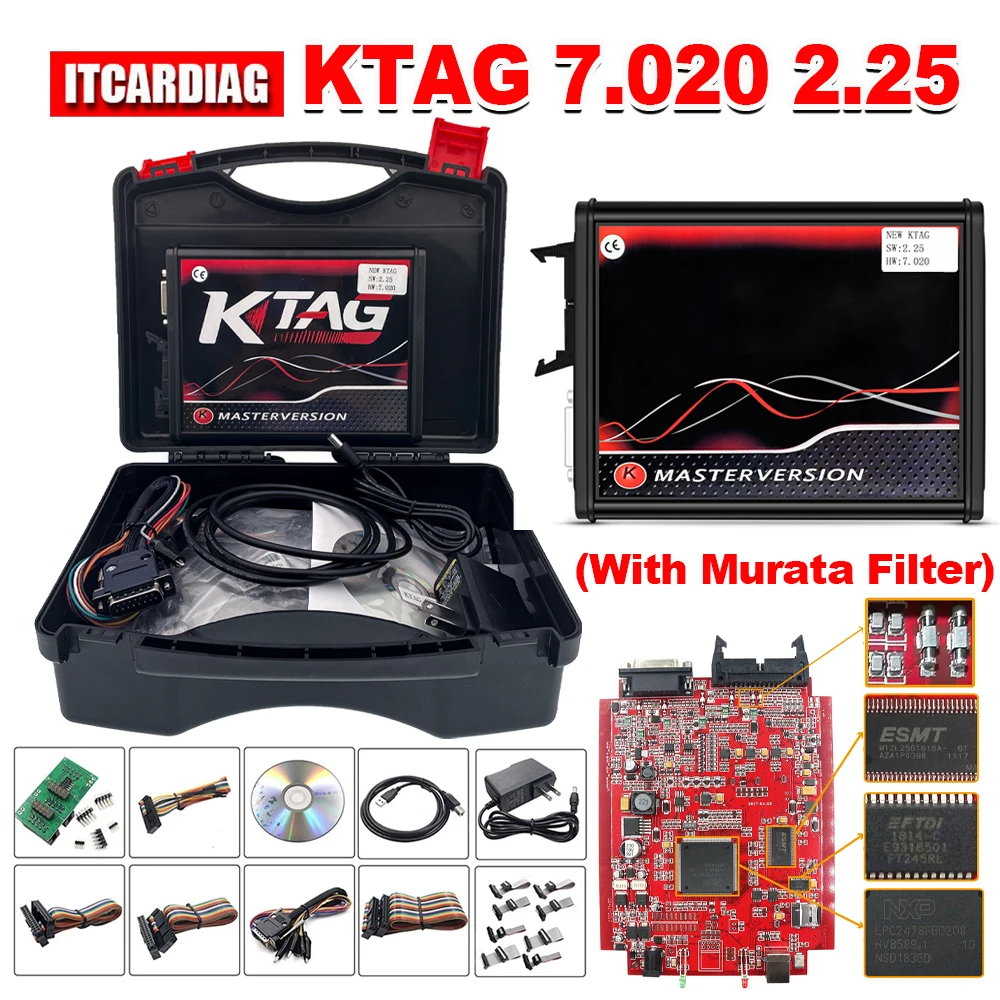 KTAG 7.020 2.25 Online EU Red PCB 4 LED Unlimited ECU Chip Tuning Tool Ksuit ECU Programmer with Murata Filte with Toolbox