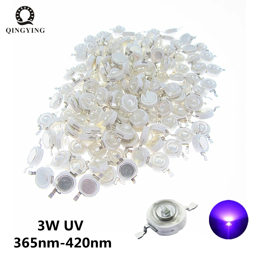 3W UV LED Ultra Violet Color Lamp Chips 365nm 375nm 380nm 385nm 390nm 395nm 400nm 405nm 410nm 420nm 430nm Purple Light Beads