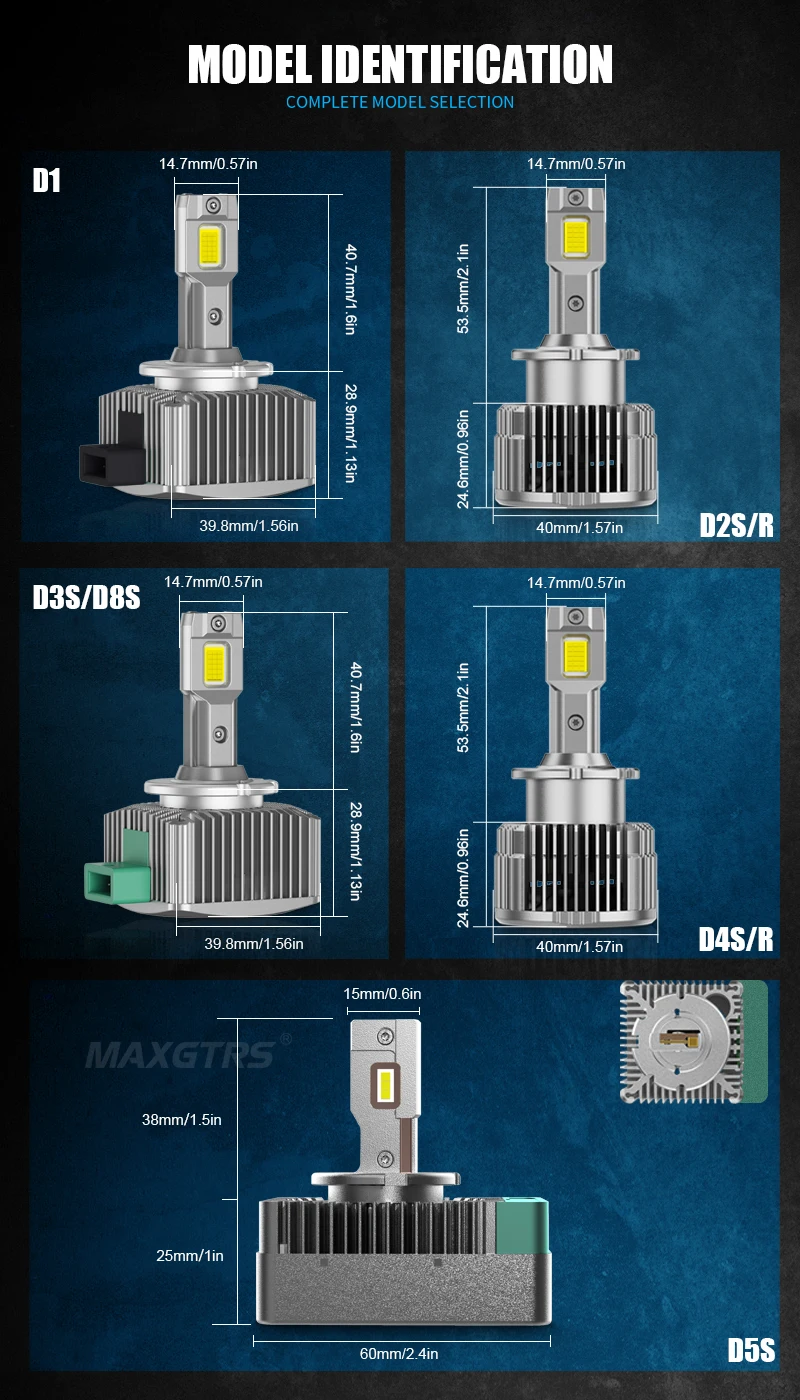 MAXGTRS D3S LED Headlights HID D1S D2S D4S D5S D8S D1R D2R D3R Turbo LED 24000LM Two-sided CSP Chip 6500K White 90W Plug&Play