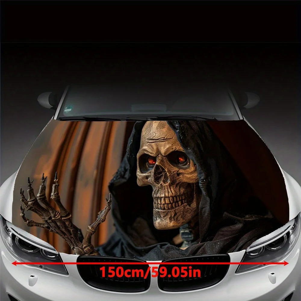 Red Eyes Black Robe Skull Dark Wind Cool Art Car Hood Sticker - Durable PVC Film Packaging, Suitable for Most Vehicles, Engine C