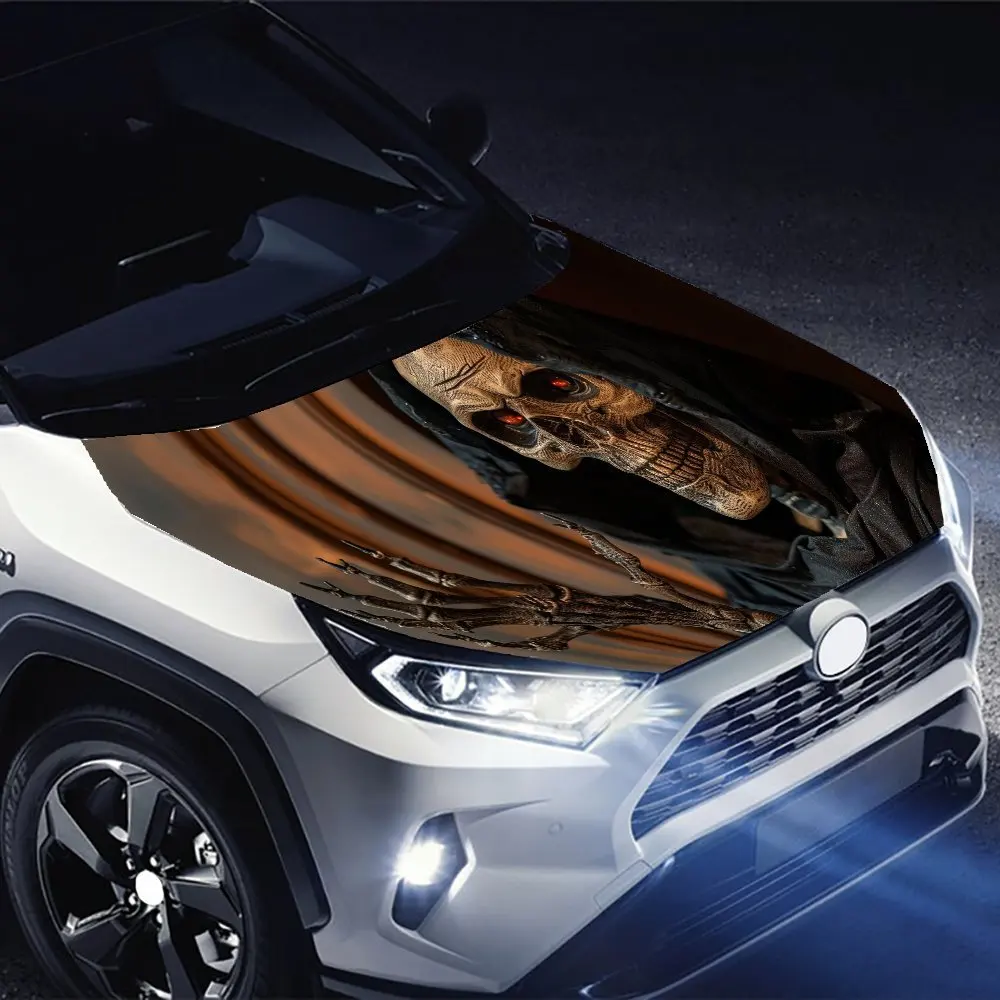 Red Eyes Black Robe Skull Dark Wind Cool Art Car Hood Sticker - Durable PVC Film Packaging, Suitable for Most Vehicles, Engine C