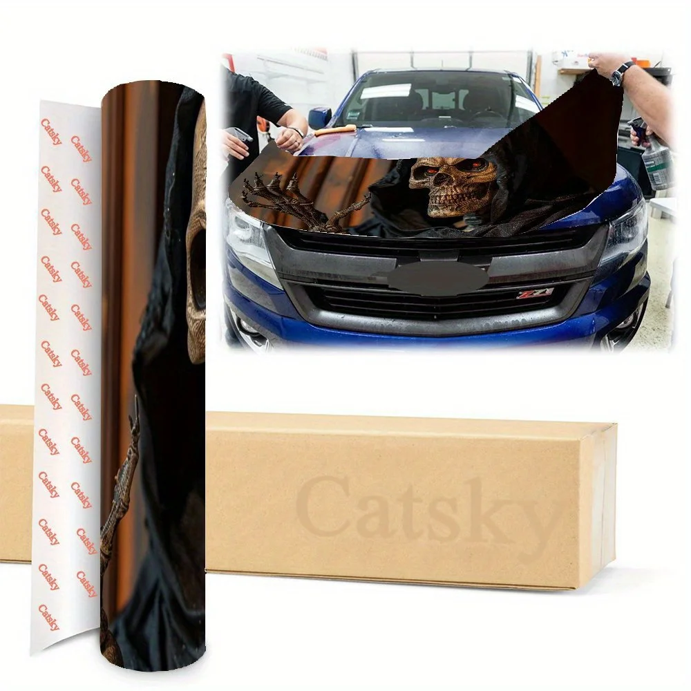 Red Eyes Black Robe Skull Dark Wind Cool Art Car Hood Sticker - Durable PVC Film Packaging, Suitable for Most Vehicles, Engine C