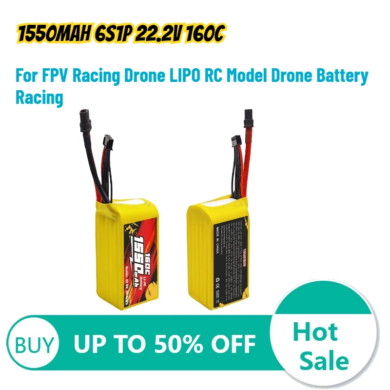 1550mAh 6S1P 22.2V 160C High-rate Lithium Battery for FPV Racing Drone LIPO RC Model Drone Battery Racing Rechargeable Battery