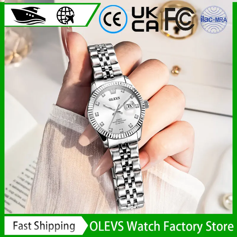 OLEVS 3705 beautiful women's watches silver stainless steel fashion quartz watch lady minimalist date trend genuine wristwatch