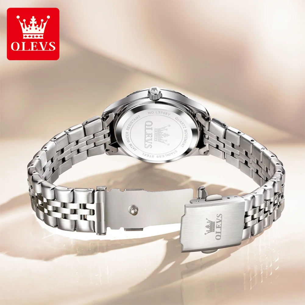 OLEVS 3705 beautiful women's watches silver stainless steel fashion quartz watch lady minimalist date trend genuine wristwatch