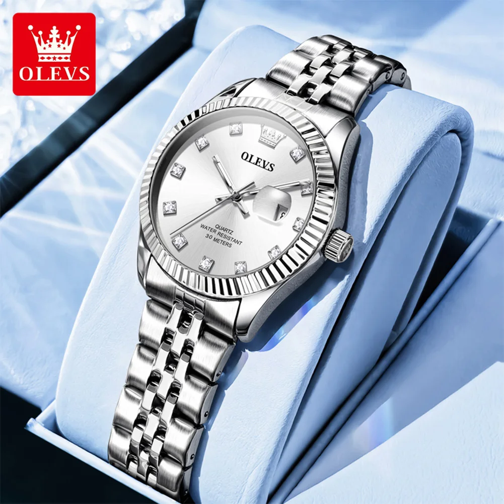 OLEVS 3705 beautiful women's watches silver stainless steel fashion quartz watch lady minimalist date trend genuine wristwatch