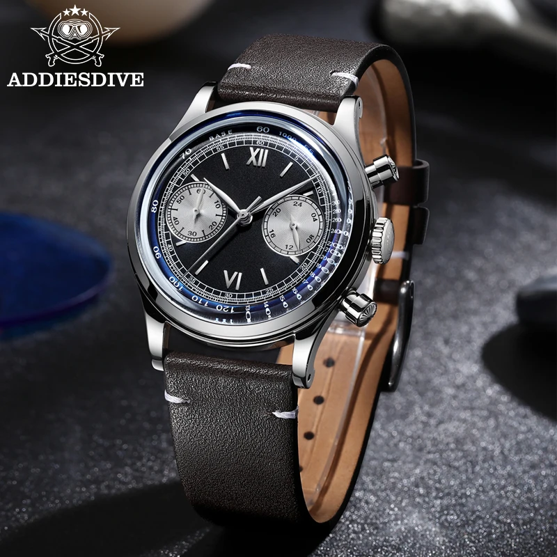 ADDIESDIVE VK64 Men Quartz Watch AD2037 Reloj Hombre Multifunctional Chronograph Black Dial Watches Waterproof Diving Wristwatch
