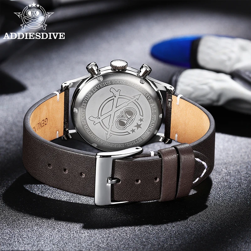 ADDIESDIVE VK64 Men Quartz Watch AD2037 Reloj Hombre Multifunctional Chronograph Black Dial Watches Waterproof Diving Wristwatch