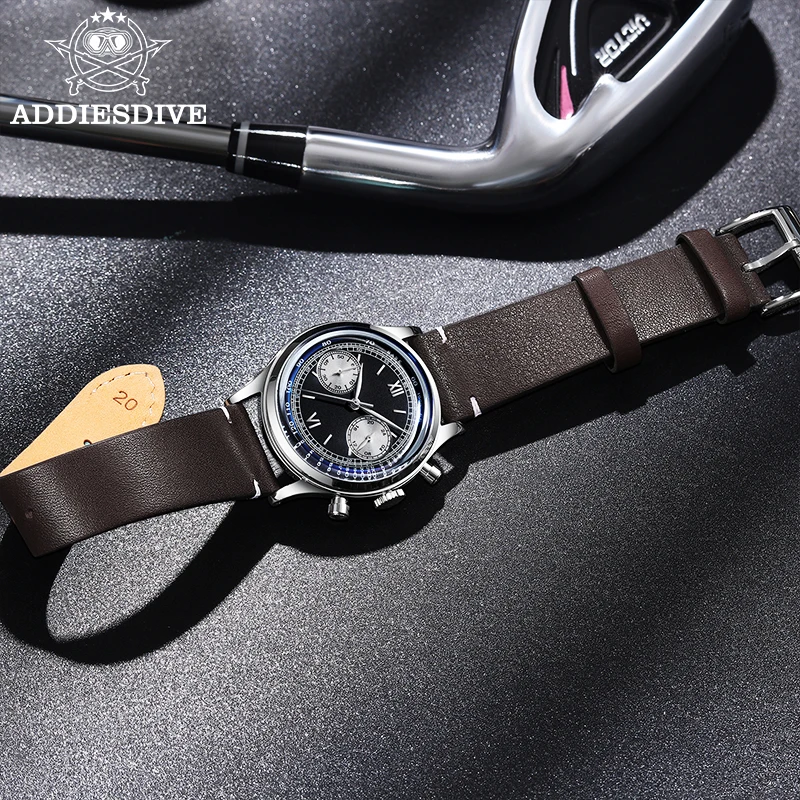 ADDIESDIVE VK64 Men Quartz Watch AD2037 Reloj Hombre Multifunctional Chronograph Black Dial Watches Waterproof Diving Wristwatch