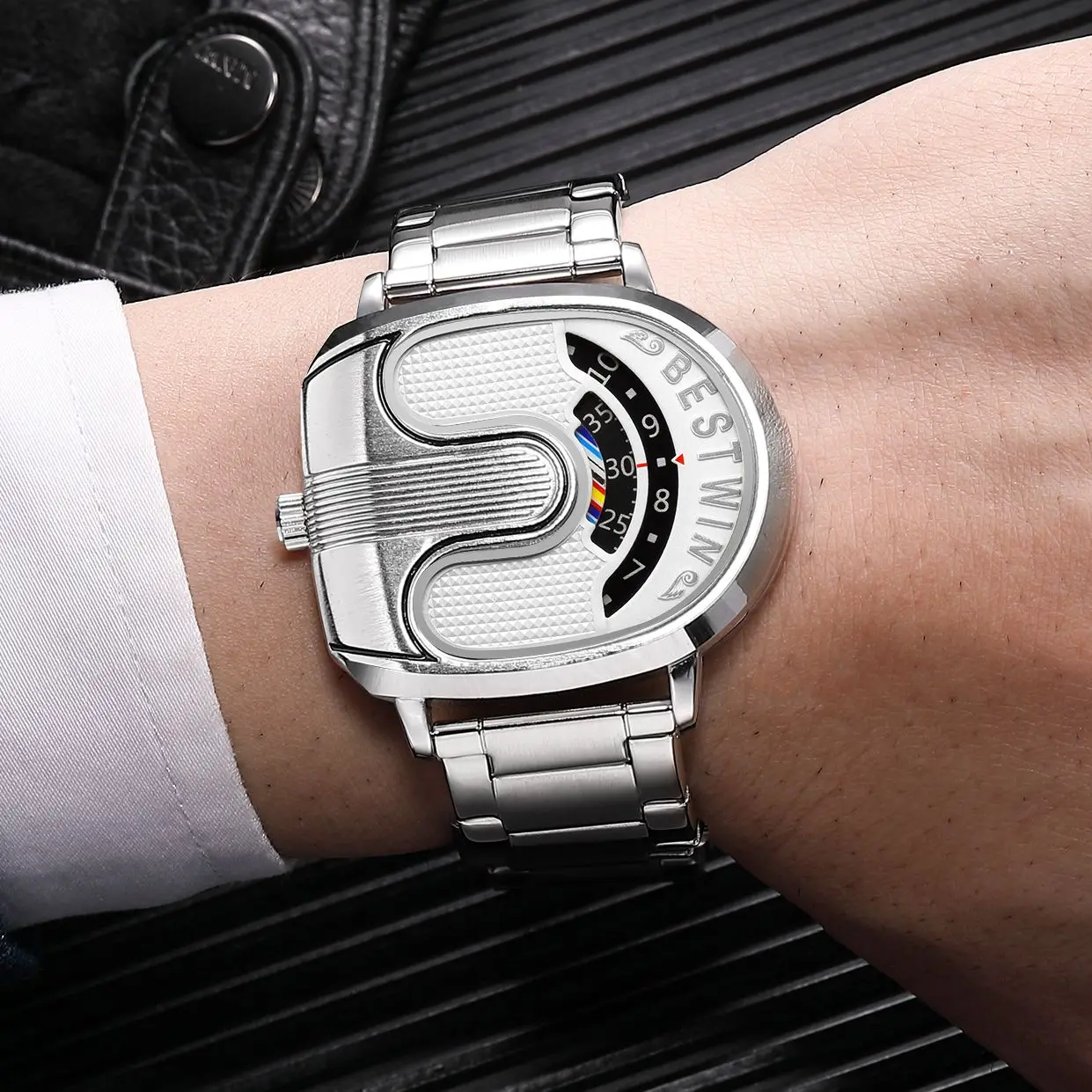 Men'S Top Sports Watch U-Shaped Men'S Large Dial Stainless Steel Waterproof Men'S Watch Gold Silver Quartz Clock 2023