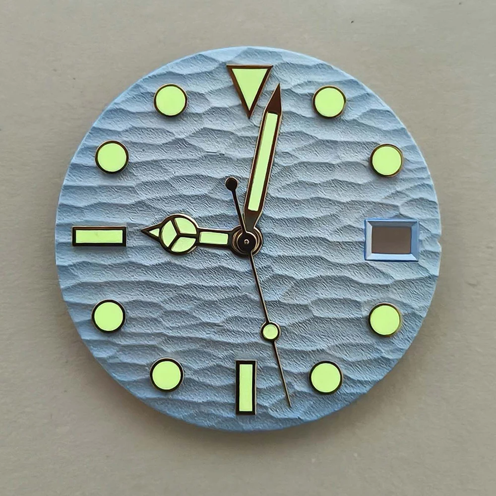 Green Luminous Watch Dial for NH35 NH36 4R 7S Movement Single Calendar 28.5mm Watch Face Silver Hands Set Wristwatch Accessories