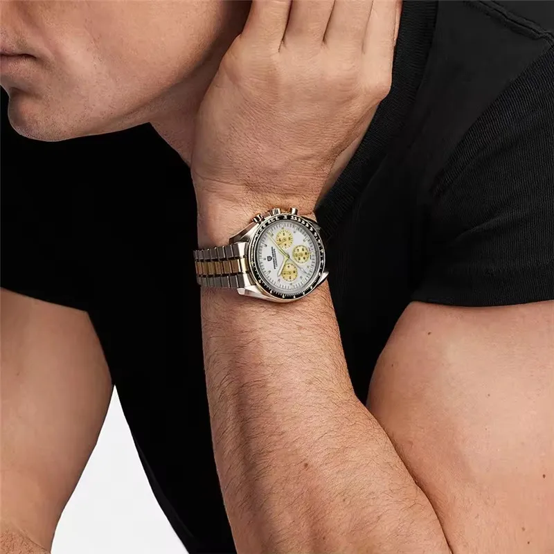 PAGANI DESIGN Silver Gold Moon Watches Mens New Luxury Brand Quartz Watch Men Auto Date Chronograph AR Sapphire Wristwatch Man
