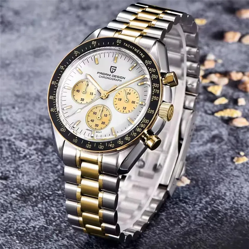 PAGANI DESIGN Silver Gold Moon Watches Mens New Luxury Brand Quartz Watch Men Auto Date Chronograph AR Sapphire Wristwatch Man