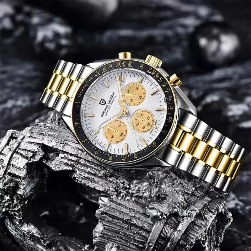 PAGANI DESIGN Silver Gold Moon Watches Mens New Luxury Brand Quartz Watch Men Auto Date Chronograph AR Sapphire Wristwatch Man