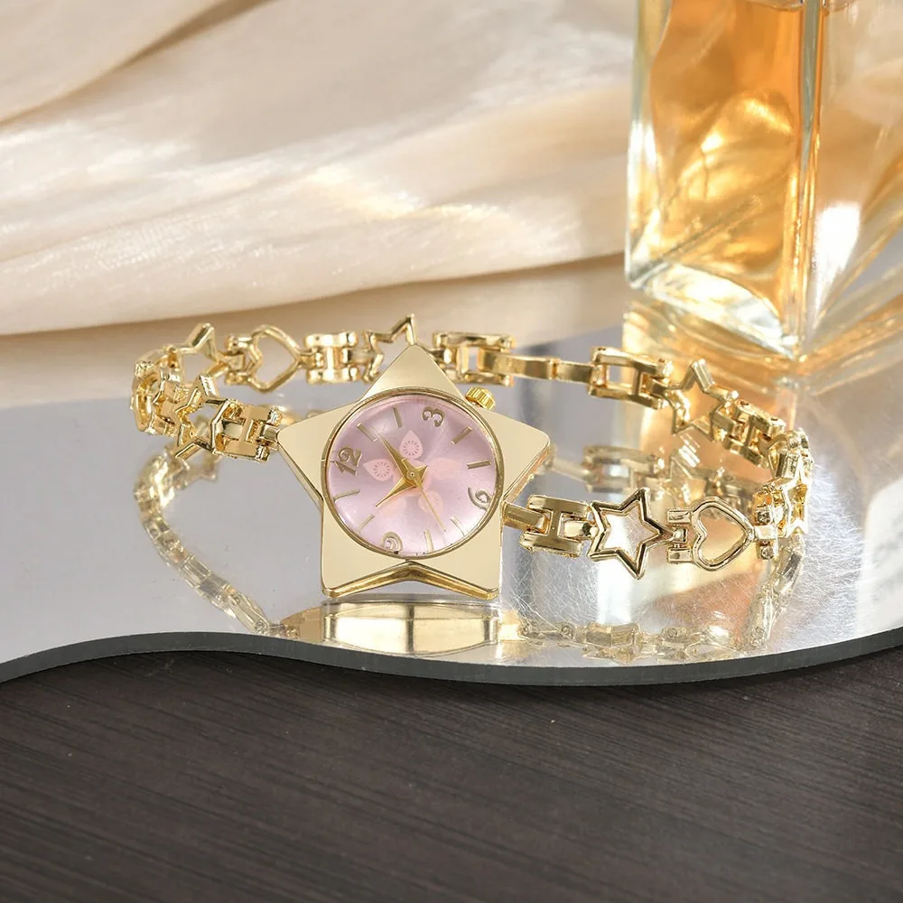 Luxury Zinc Alloy Star Watch Y2k Charm Wristwatch Star Shape Bracelet Gold Silver Simple Chain Watches Decoration