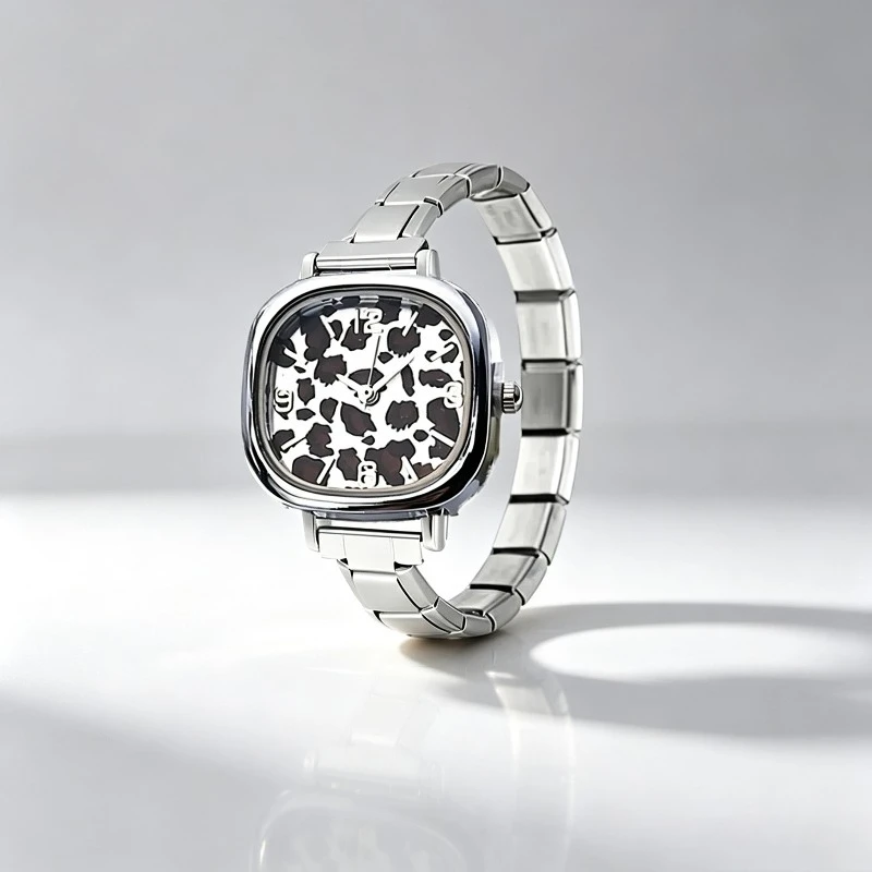 Trendy Vintage Leopard Print Unisex Modular Watch Silver Stainless Steel Band Italian Niche Design Daily Casual Wrist watch