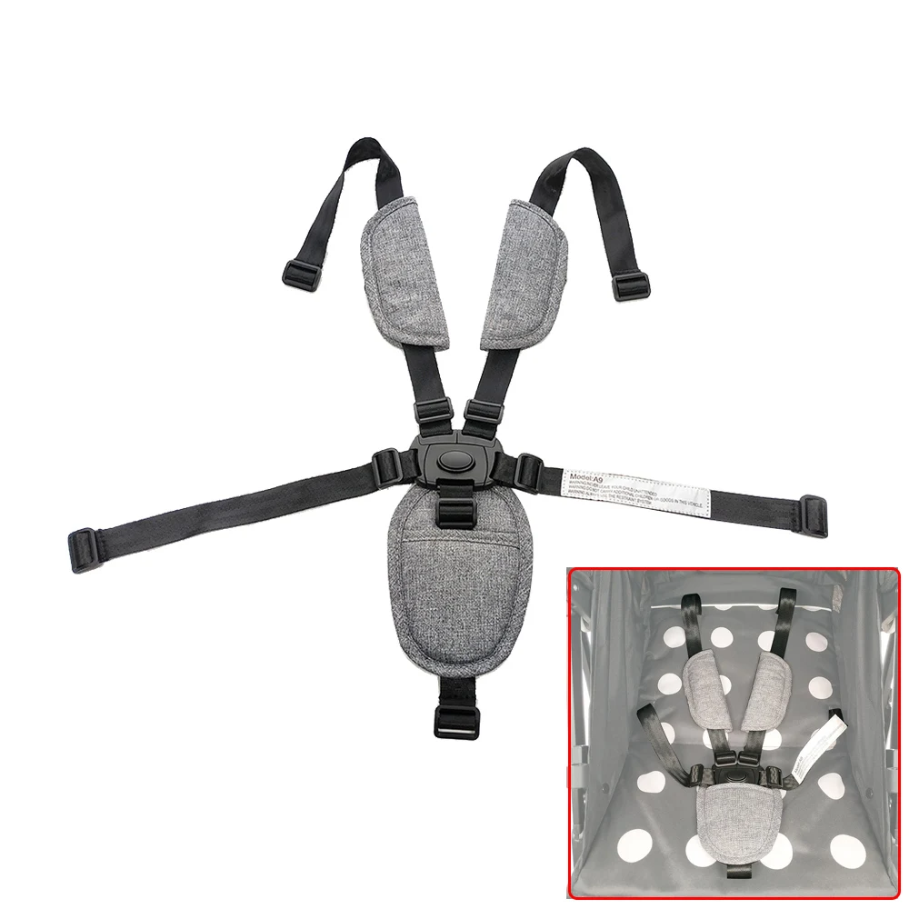 Safety Belt For Baby Stroller Harness Dinner Chair 5 Points Fixing Strap With Crotch Shoulder Protector Length Adjustable