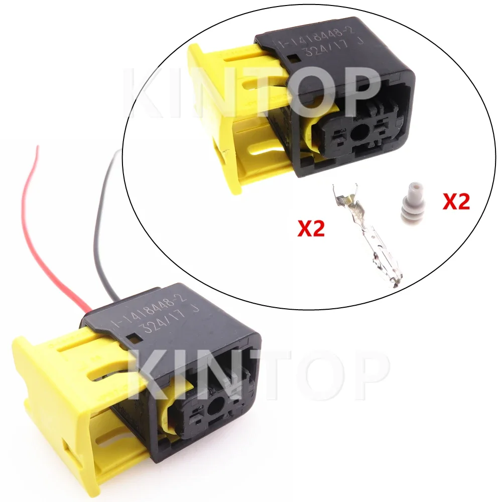 1 Set 2 Pins Auto Urea Pump Sensor Wire Harness Socket With Cable 1-1418448-2 AC Assembly Plastic Housing Waterproof Connector