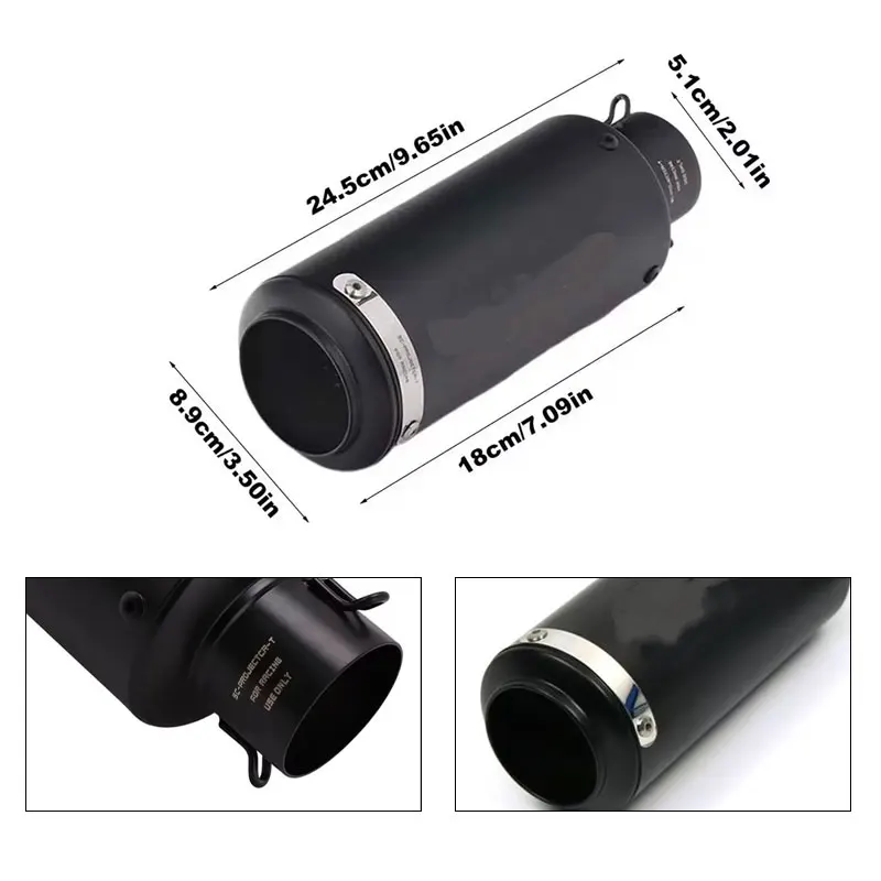 51/60mm Universal Motorcycle Black/Titanium round/inclined Exhaust Pipe Muffler GP-project Vent Muffler Exhaust Pipe