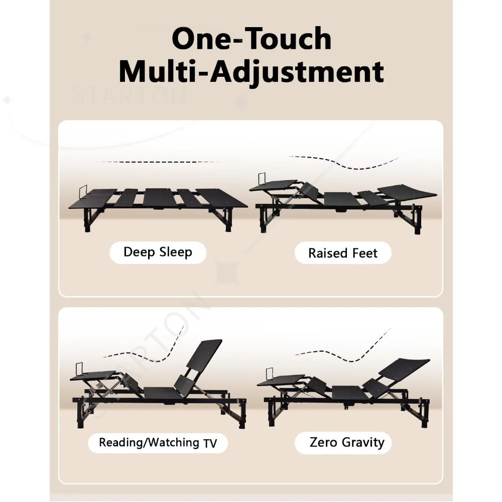 King Size Adjustable Bed Base Frame, Head & Foot Incline, Zero Gravity, Wireless Remote, Universal Compatibility