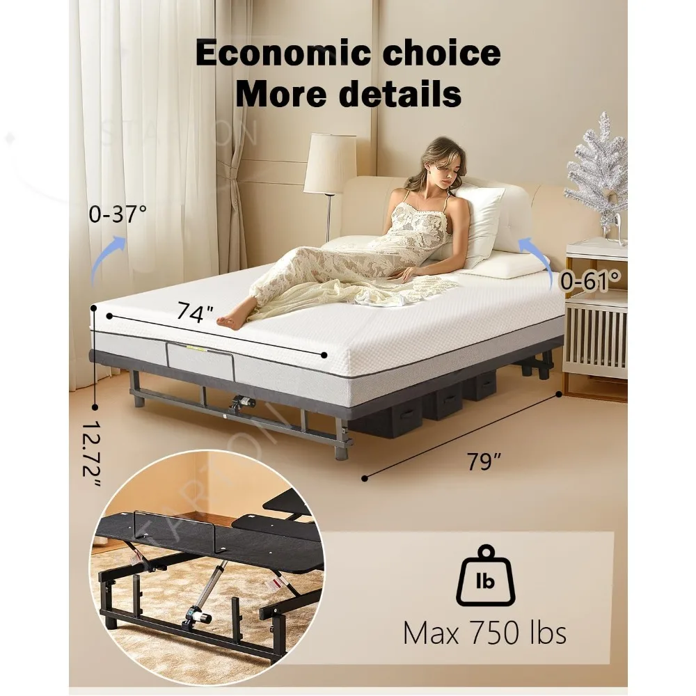 King Size Adjustable Bed Base Frame, Head & Foot Incline, Zero Gravity, Wireless Remote, Universal Compatibility
