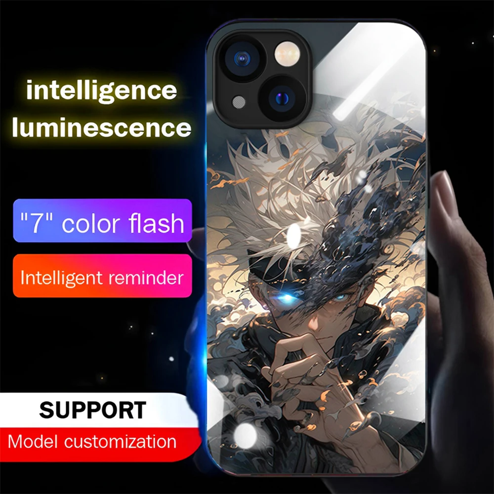 So Cool Anime Role Smart LED Light Glow Tempered Glass Phone Case For iPhone Air 17 16 E 15 14 13 12 11 Pro Max Plus