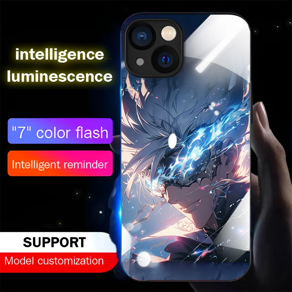 So Cool Anime Role Smart LED Light Glow Tempered Glass Phone Case For iPhone Air 17 16 E 15 14 13 12 11 Pro Max Plus