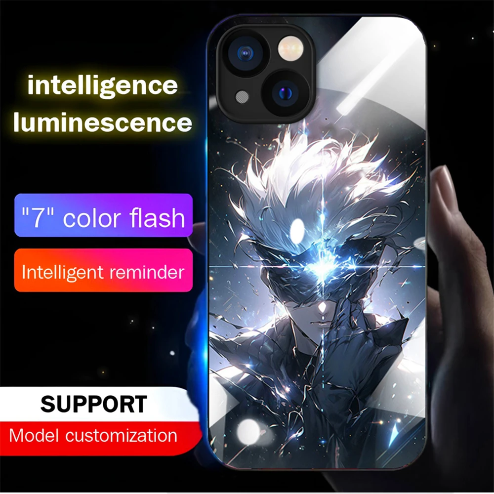 So Cool Anime Role Smart LED Light Glow Tempered Glass Phone Case For iPhone Air 17 16 E 15 14 13 12 11 Pro Max Plus